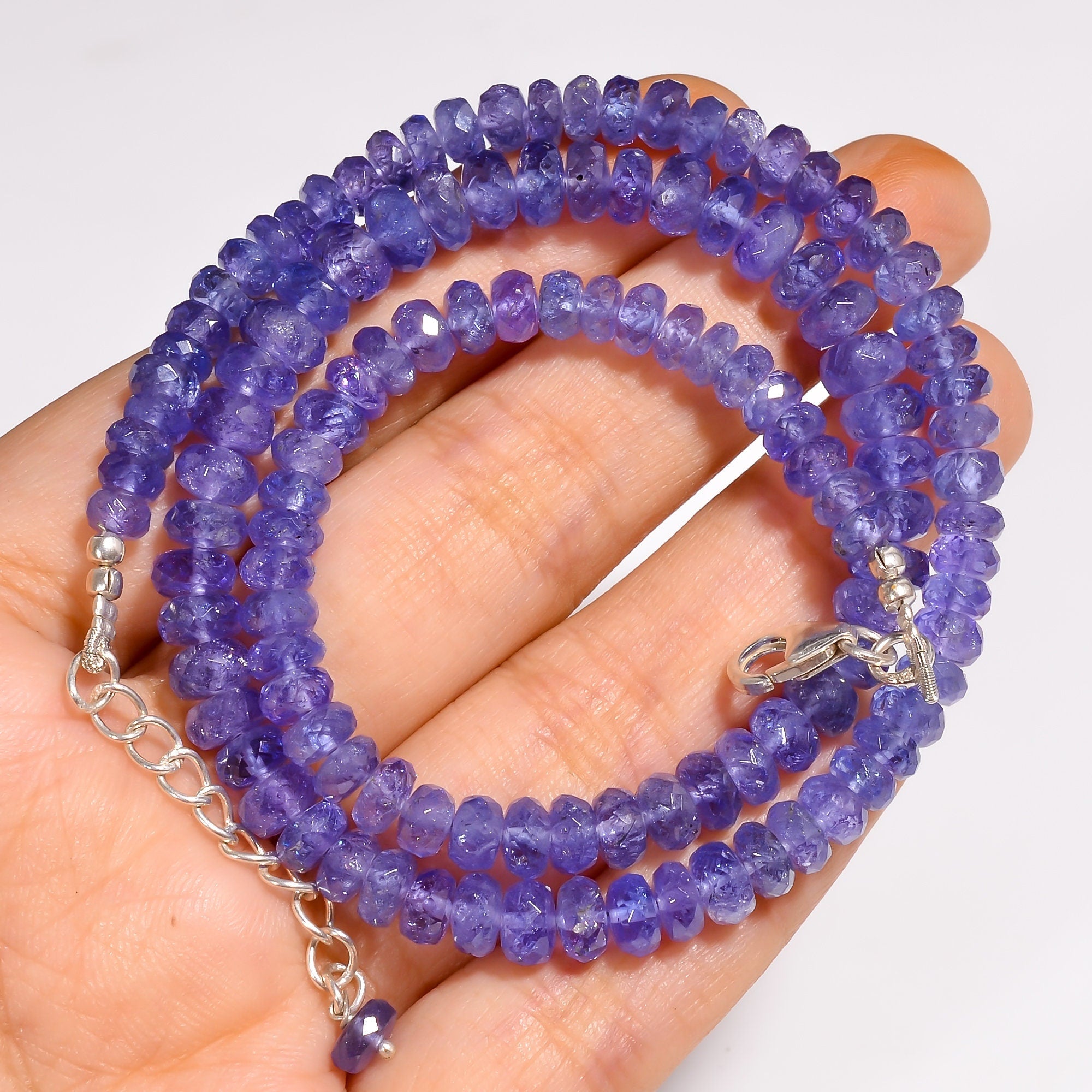 tanzanite natural gemstone rondelle shape faceted beads necklace